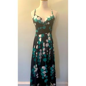 🆕 [Harkham] Black Print Lined Cotton/Silk Blend Maxi Dress Sz: 2 💚🤍🖤